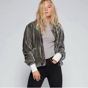 Free People Gray Velvet Bomber Jacket Size Small